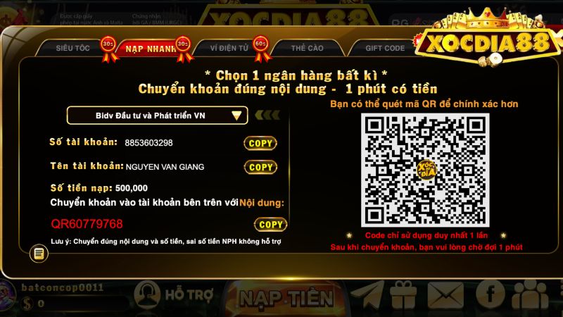 Những lưu ý khi nạp tiền Xoc dia 88 cho thành viên